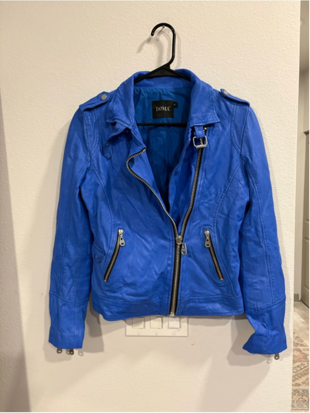 DOMA Cobalt Blue Genuine Leather Moto Jacket Women's Small
